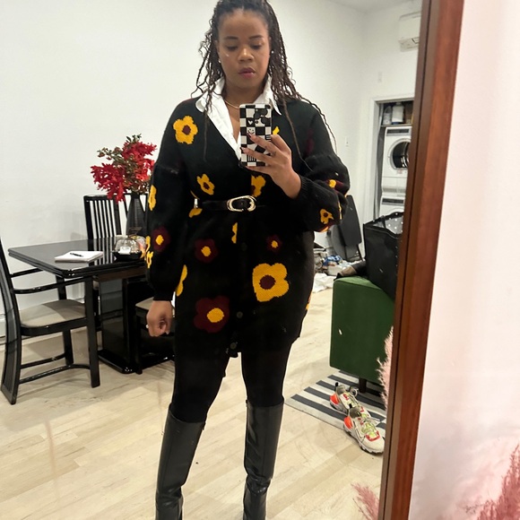 Sugarlips Sweaters - Sugarlips Black and Yellow Floral Cardigan Sweater
